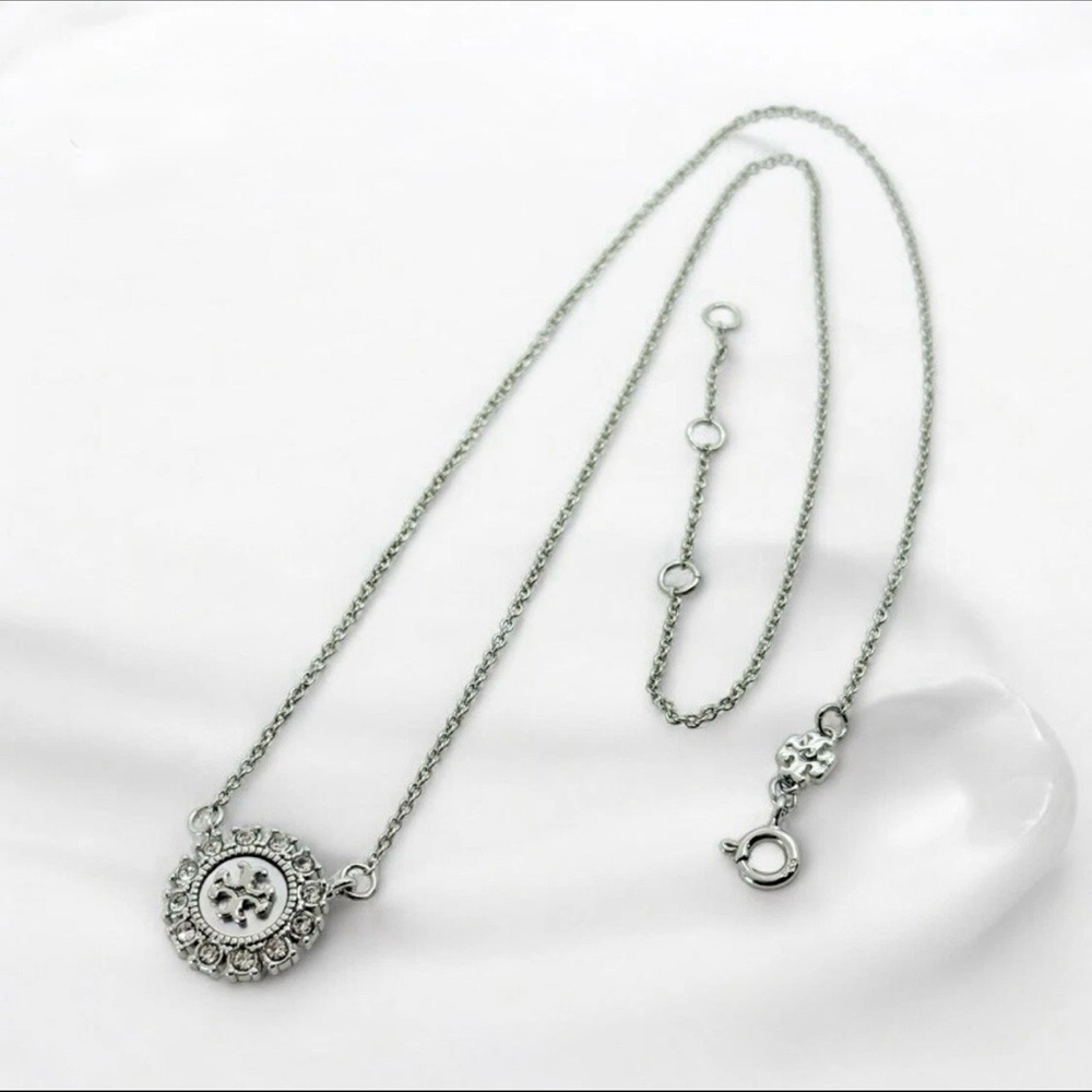 Tory Burch Silver Necklace with Crystal Pendant